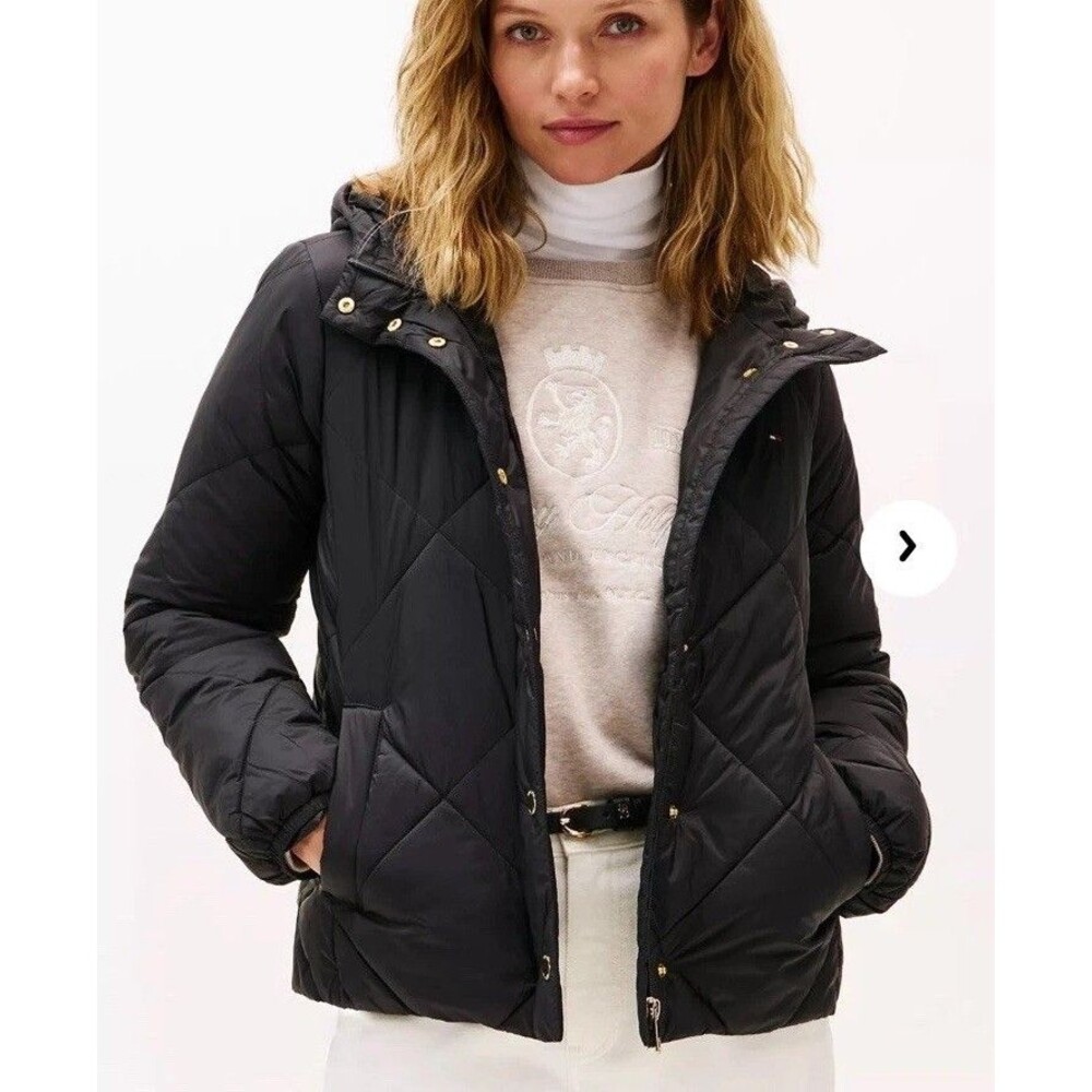 Tommy Hilfiger Lightweight Hooded Puffer Jacket, Black Women’s SZ M NWOT